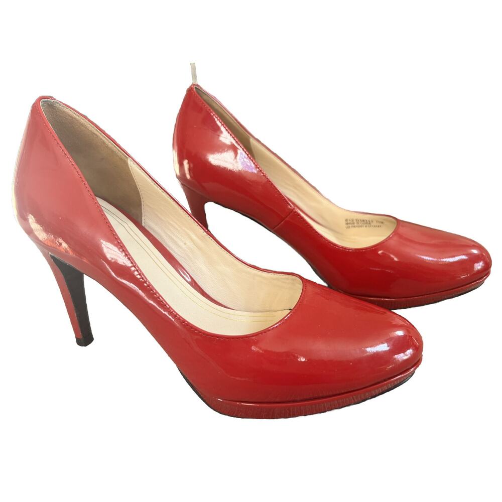 COLE HAAN Chelsea Air Pump Women's 7.5 B Red Patent Slip On Platform Heel Shoe